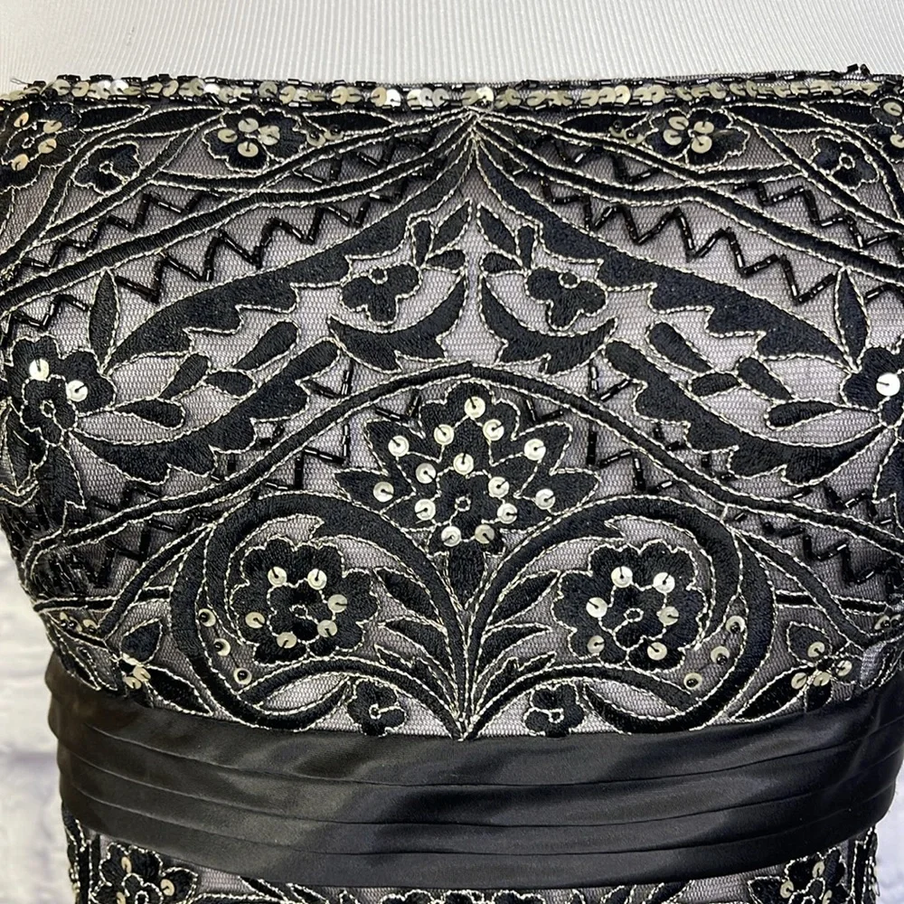 Sue Wong strapless BLACK/ PLATINUM Embroidered beaded Cocktail evening prom - Picture 7 of 12